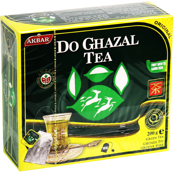 Akbar Do Ghazal Green Tea 100 Bags 200g | شاي دو غزال أخضر أكبر 100 كيس