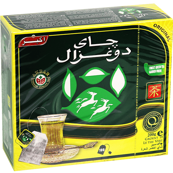 Akbar Do Ghazal Green Tea 100 Bags 200g | شاي دو غزال أخضر أكبر 100 كيس