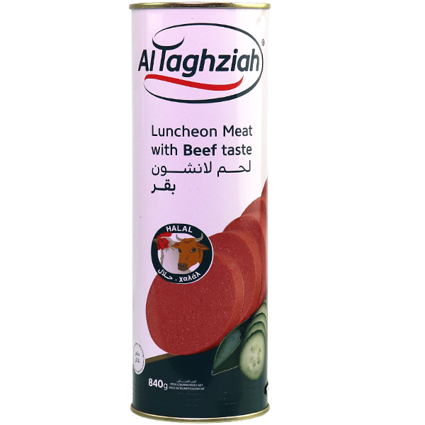 Al Taghziah Luncheon Meat with Beef Taste 840g | مرتديلا لانشون بطعم البقر التغذية 840 غ