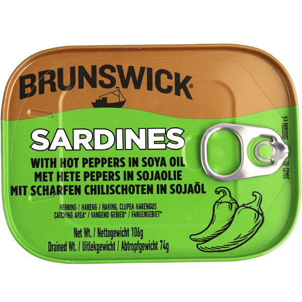 Brunswick Sardines with Hot Peppers in Soya Oil 106g | سردين مع الفلفل الحار بزيت الصويا برونزويك 106غ