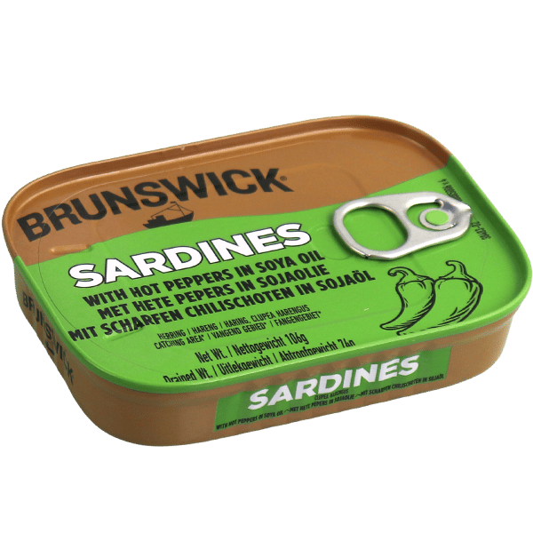 Brunswick Sardines with Hot Peppers in Soya Oil 106g | سردين مع الفلفل الحار بزيت الصويا برونزويك 106غ