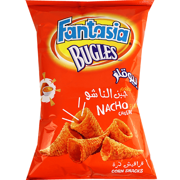 Nacho Cheese Bugles Corn Snacks Fantasia 90g | قراقيش ذرة بيوقلز بطعم جبنة الناتشو فانتازيا 90غ