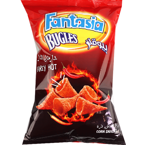 Firey Hot Bugles Corn Snacks Fantasia 90g | قراقيش ذرة بيوقلز حار متل النار فانتازيا 90غ