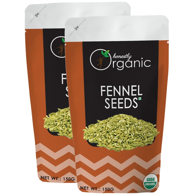 Honeslty Organic Fennel Seeds/ Saunf (USDA Organic Certified, 100% Pure & Natural) - 150g (Pack of 2)