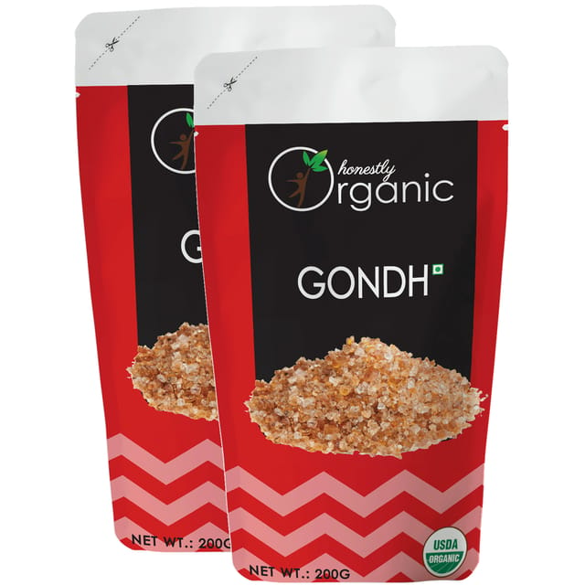 Honeslty Organic Gondh Katira Crystals / Gunder / Boswellia / Tragacanthin/ Edible Arabic Gum (Superfood, USDA Certified, Sourced From Small Gum Cultivators, 100% Pure & Natural) - 200g (Pack of 2)