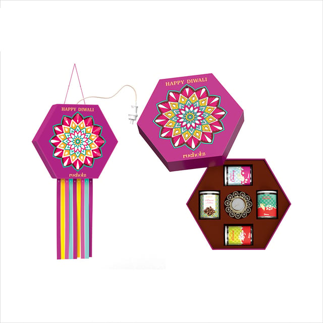 DIBHA-RUCHOKS Diwali Premium Kandil Chocolates Gift Pack 280g (K2) With Holder & Wire + 1 Pearl Candle K2