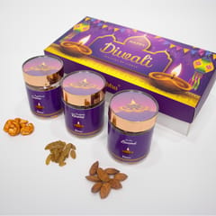DIBHA-RUCHOKS Diwali Premium Dry Fruit Hamper Set Of 3 (Peri Peri Almond + Tangy Tomato Cashew+ Chatapata Raisins) - 300g D02