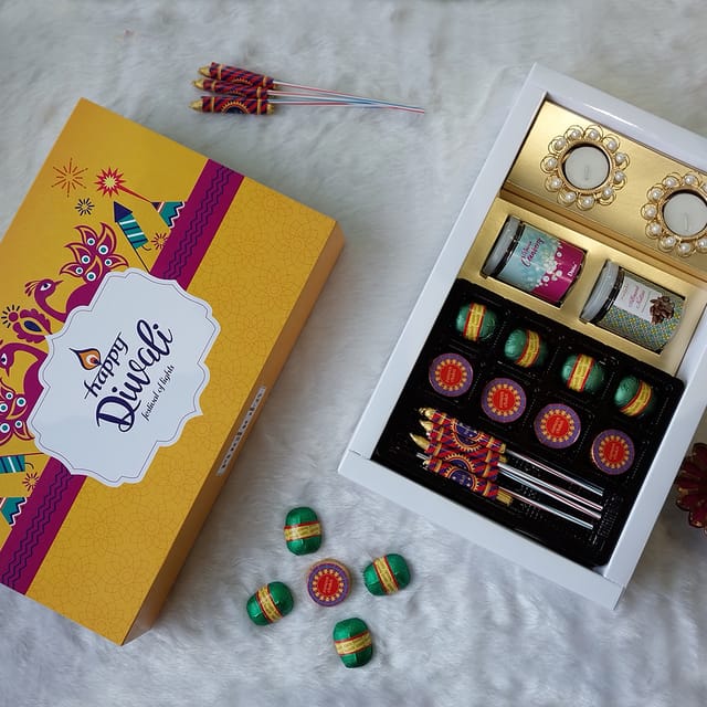 DIBHA-RUCHOKS Diwali Premium Cracker Chocolates Gift Pack With 2 Pearl Candles 290g K8