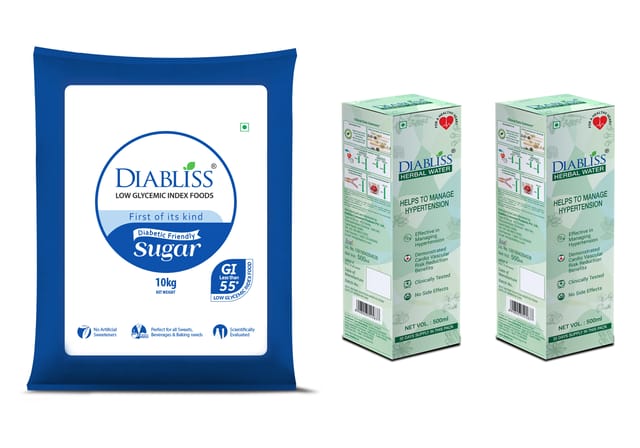 Diabliss Diabetic Friendly Sugar 10 kg Bag - Herbal Water for Hypertension Management 500ml Bottle pack of 2