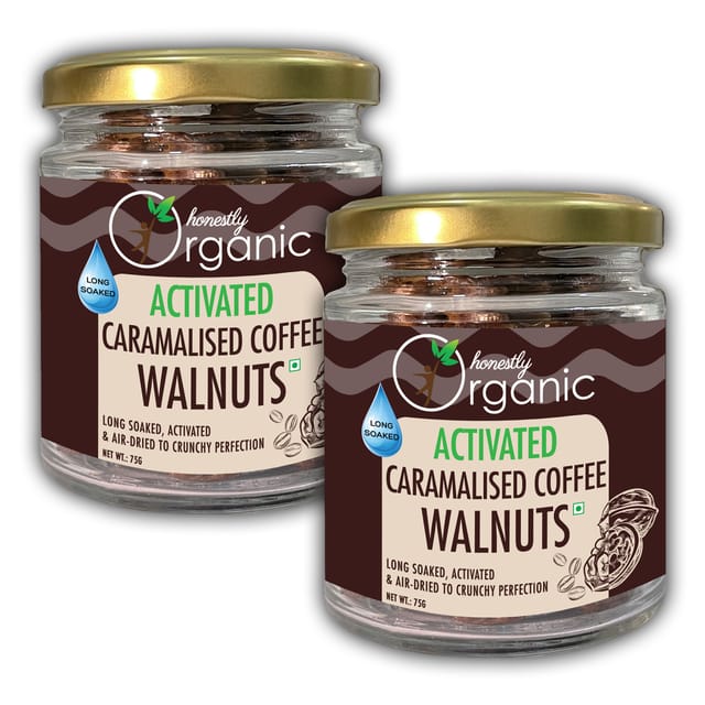 Activated Caramelised Coffee Walnuts (100% Natural & Fresh, Long Soaked & Air Dried to Crunchy Perfection) - 75g (Pack of 2)