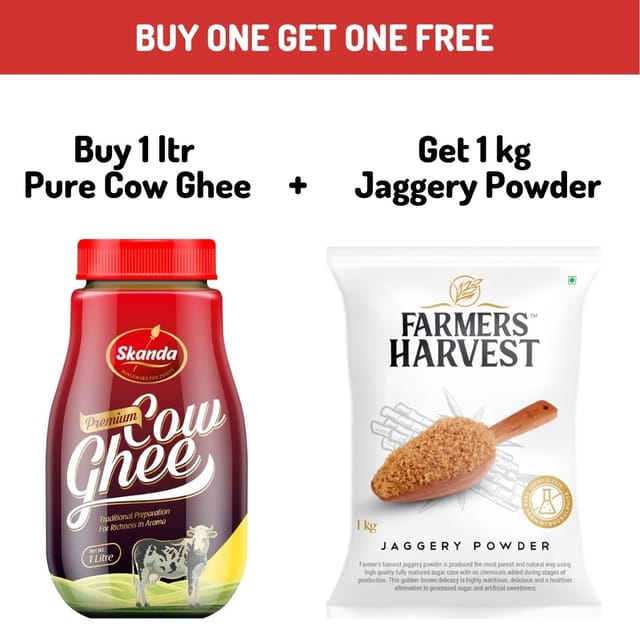 Farmers Harvest Festive Combo Offer - Buy 1 Ltr Pure Cow Ghee and Get 1 kg Jaggery Powder Free