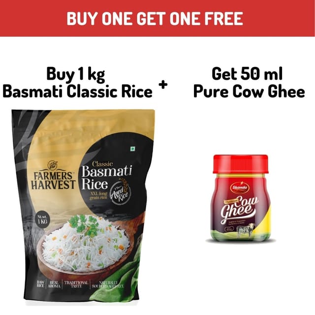 Farmers Harvest Festive Combo Offer - Buy Classic Basmati Rice - 1 kg and Get 50ml Pure Cow Ghee Free