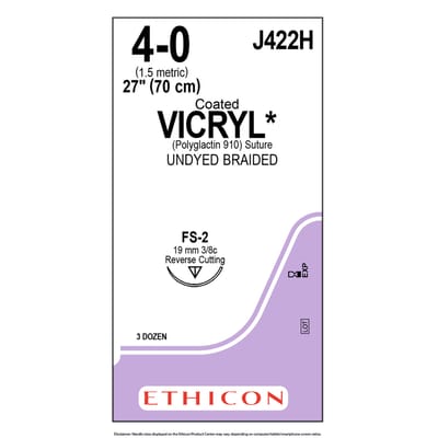 Ethicon Suture - Vicryl 4/0 FS-2 19mm, J422H - Pack 36