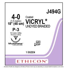 Ethicon Suture - Vicryl 4/0 P-3 13mm, J494G - Pack 12