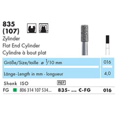 NTI Diamond Bur FG Flat End Cylinder 835 - Pack 5