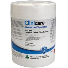 Clinicare IPA 70% Alcohol Towelettes 220Wipe Tubs and Refills