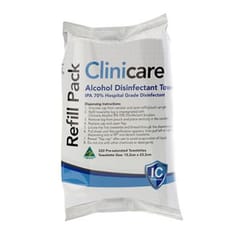 Clinicare IPA 70% Alcohol Towelettes 220Wipe Tubs and Refills
