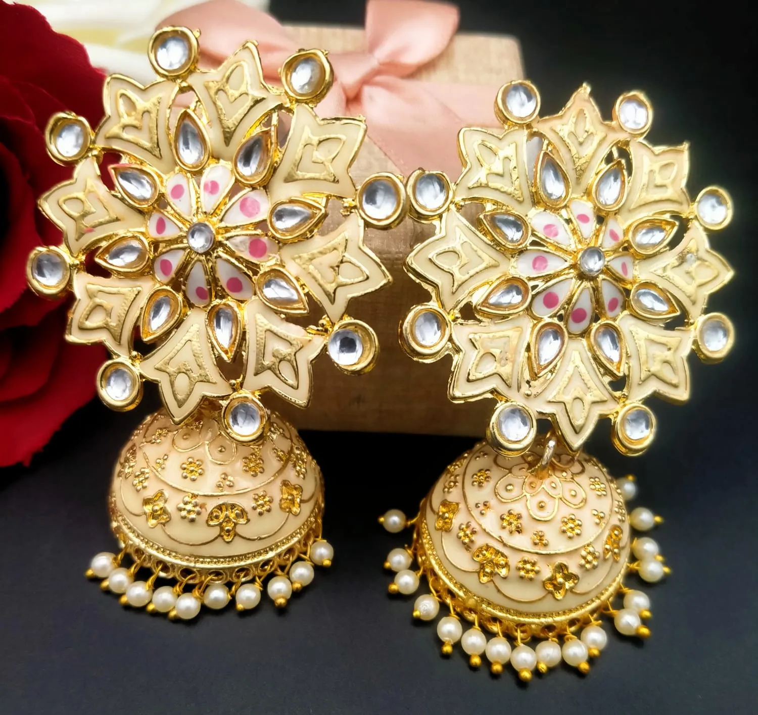 Ethnic Gold Peacock in the Half Moon Chandbali Earrings  Deara Fashion  Accessories