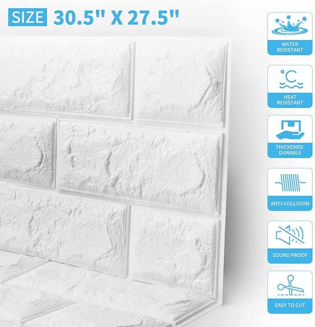 jai jagdamb Matt Finish 3dPeFoamBrickWallSticker White Brick 3dpvc  Wallpaper SizeDimension 77x70cm