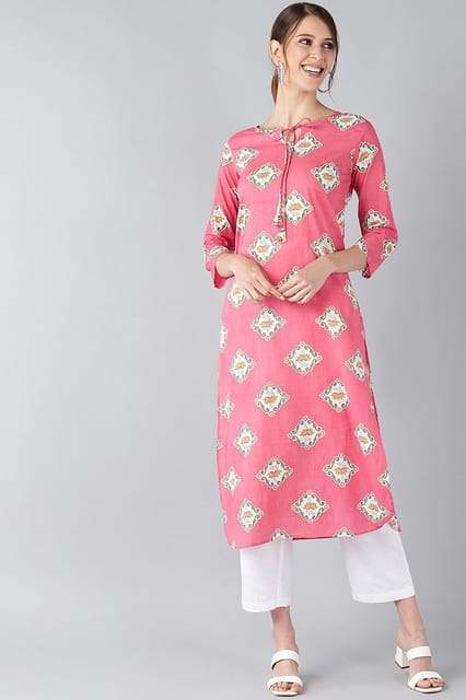 Buy Stylish Simple Wear Pink Cotton Printed Work Kurti Online From  Wholesalez