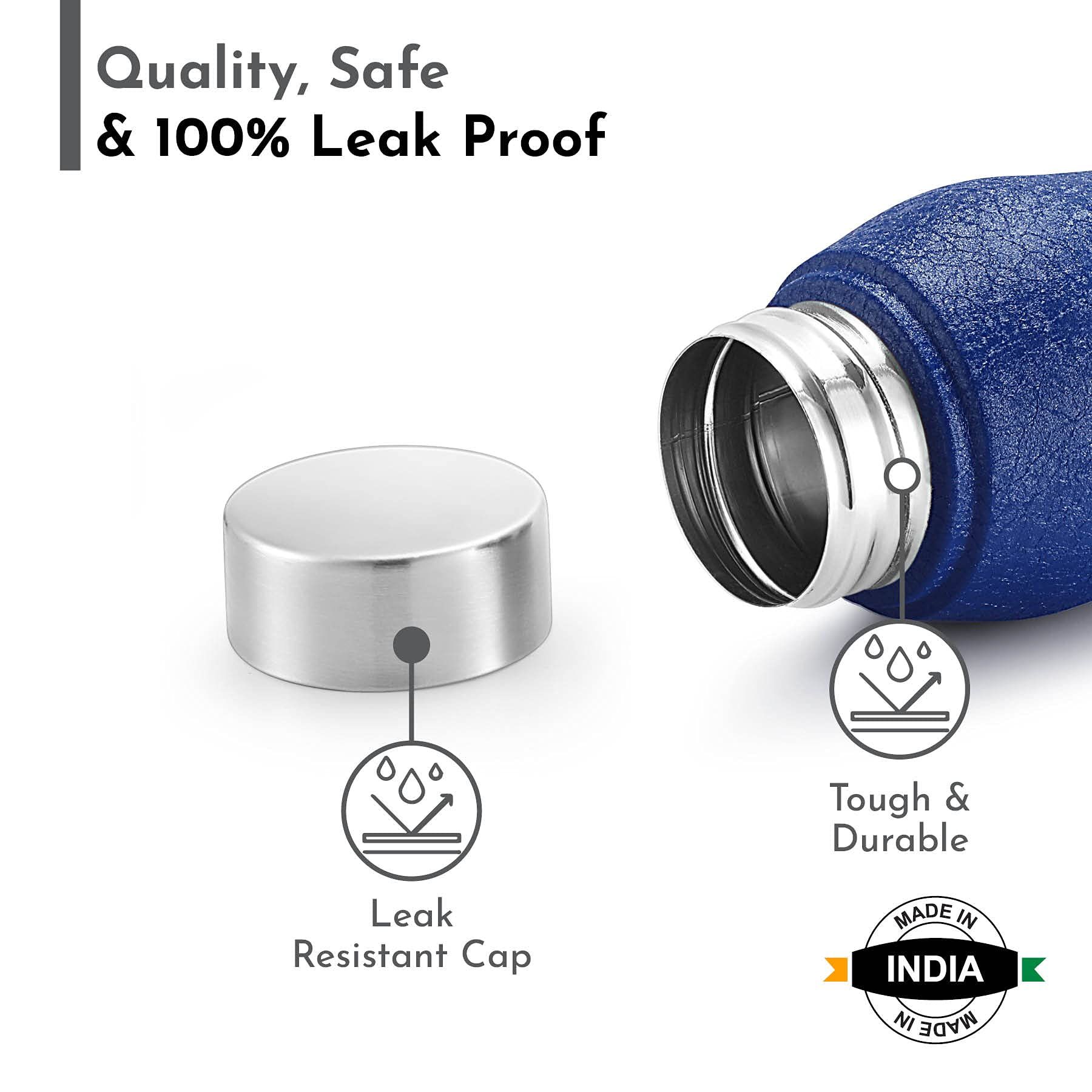 Luxurious Home + and + Decor PEXPO Stainless Steel Fridge Water Bottle, 1000 ml, Pack Of 3 Blue,