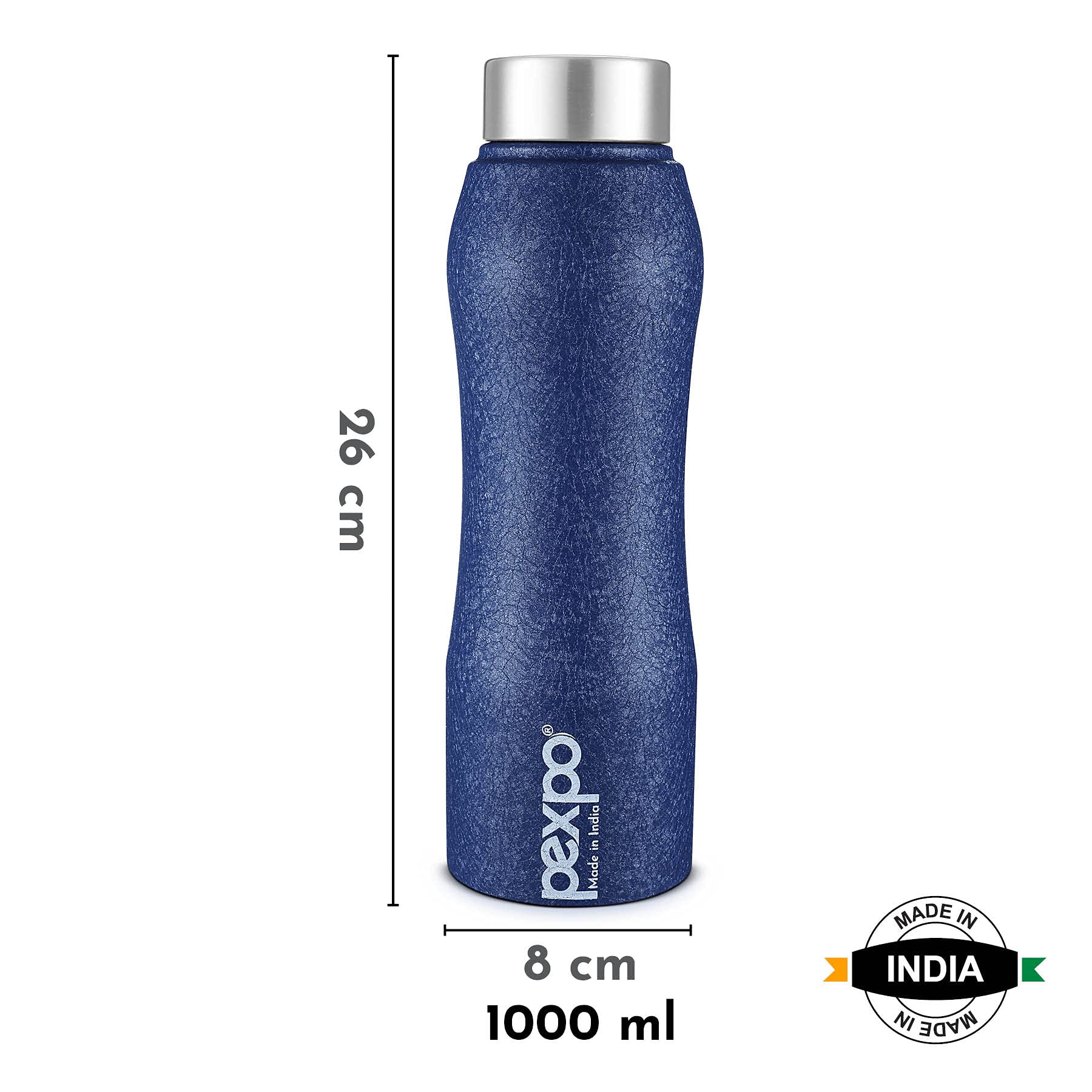 Luxurious Home + and + Decor PEXPO Stainless Steel Fridge Water Bottle, 1000 ml, Pack Of 3 Blue,