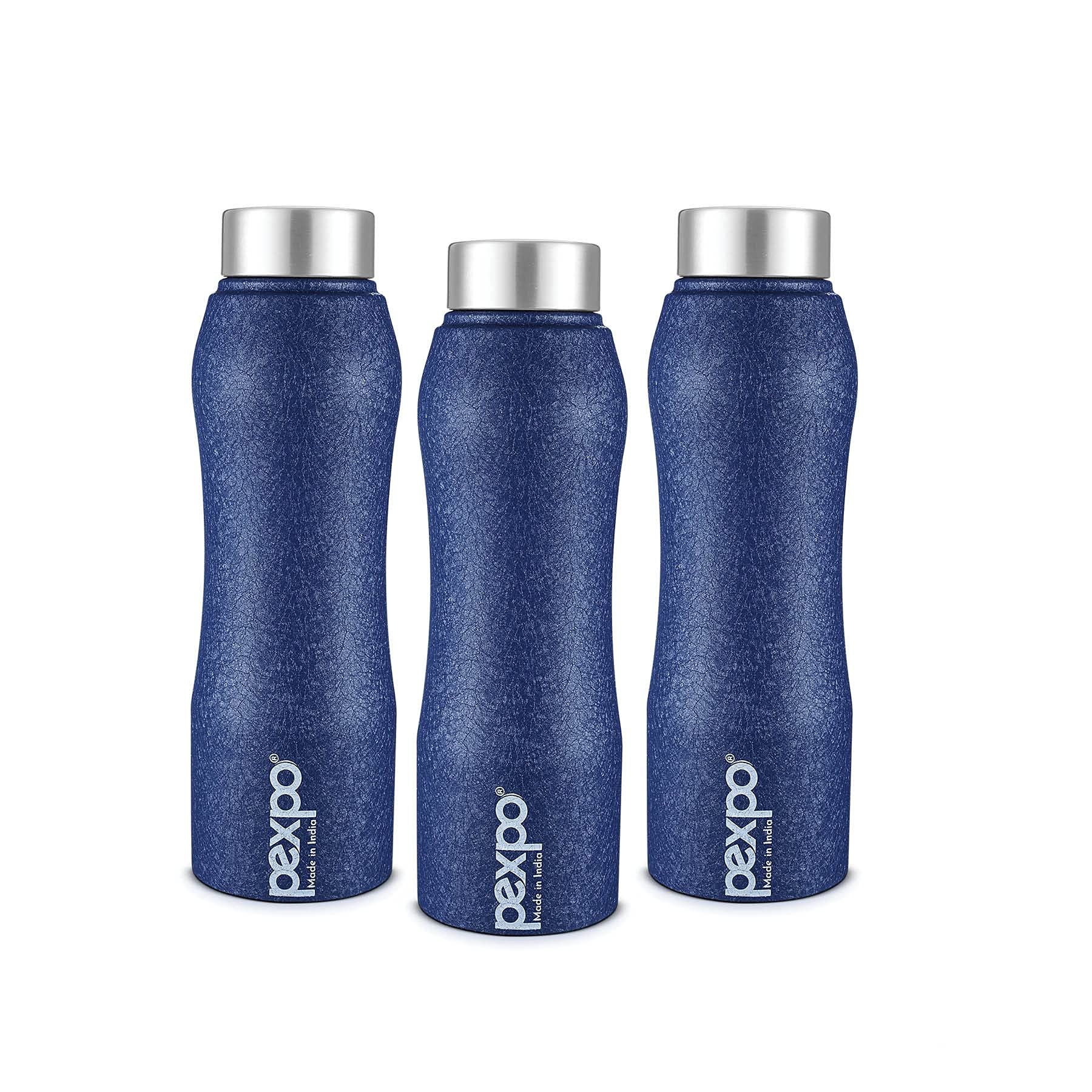 Luxurious Home + and + Decor PEXPO Stainless Steel Fridge Water Bottle, 1000 ml, Pack Of 3 Blue,