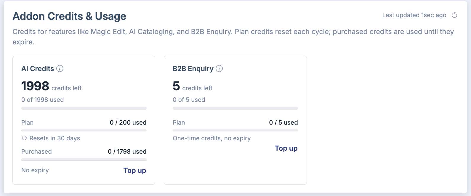 The AI Credits card in Billing Overview