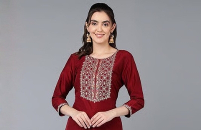 Maroon silk kurta