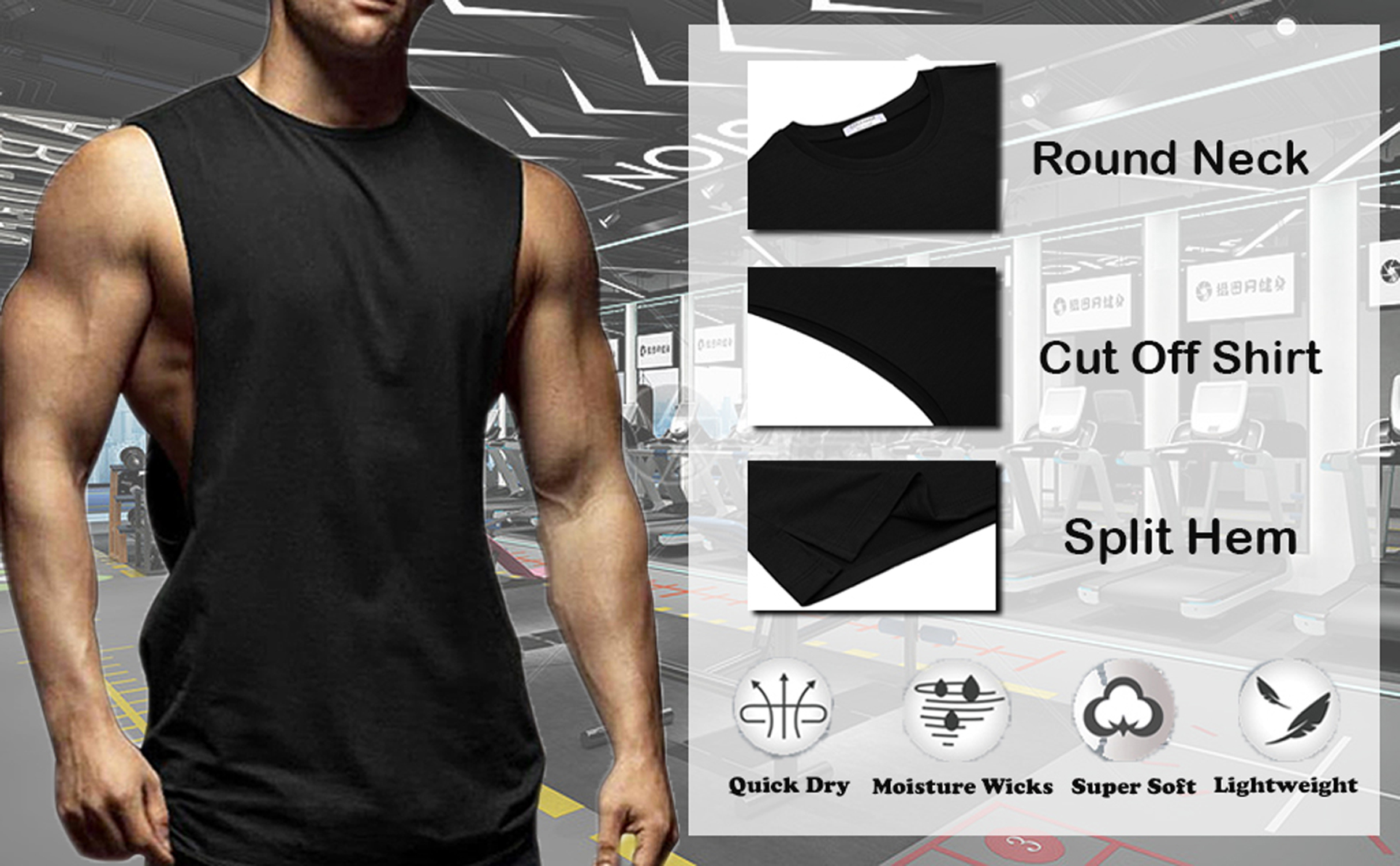 Shop the Stylish Hot Button Deep Cut Sleeveless Solid Black Round Neck Tank  Top for Men