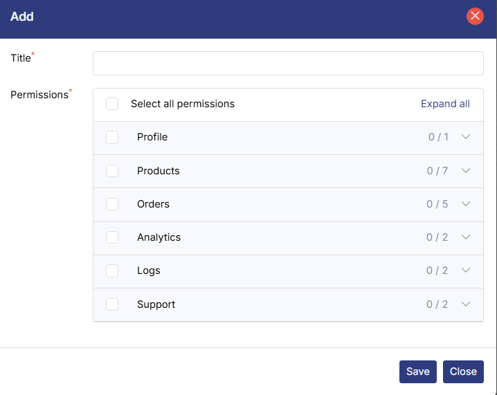 Staff role permissions screen