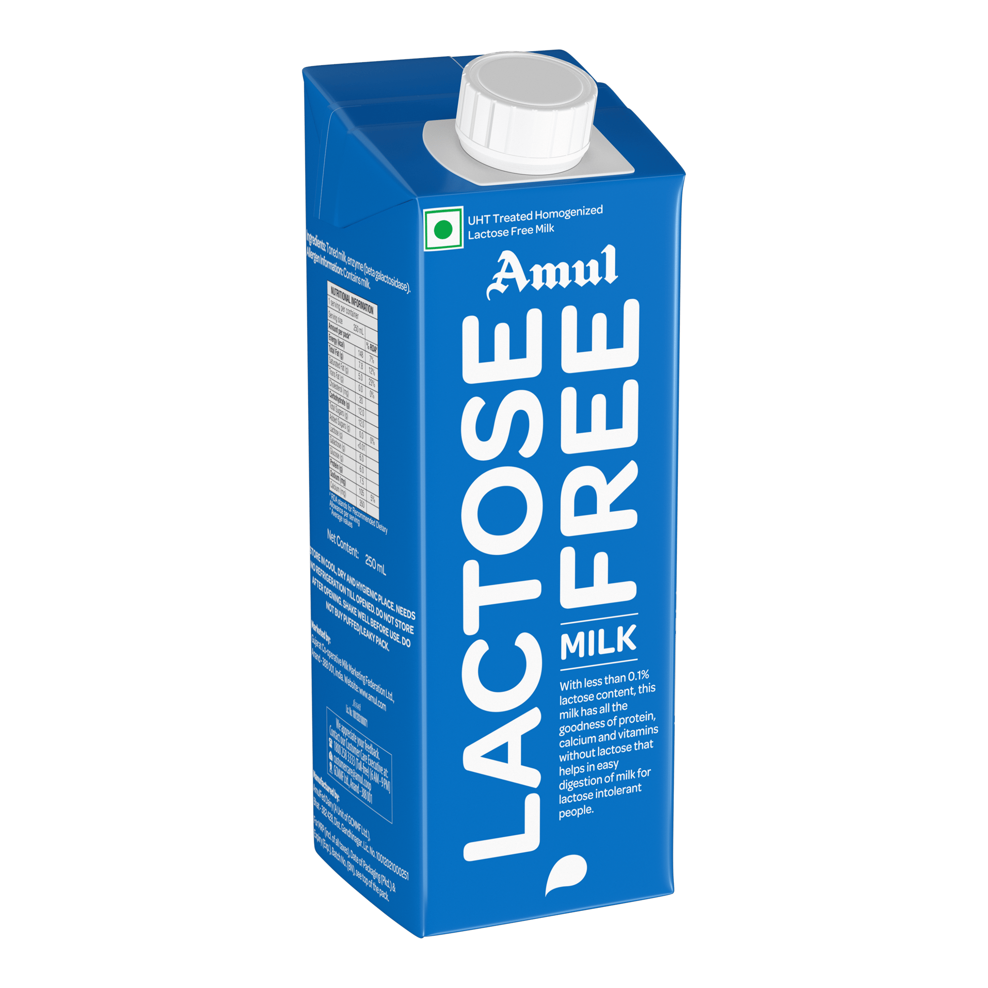 Amul Lactose Free Milk, 250 mL Pack of 32