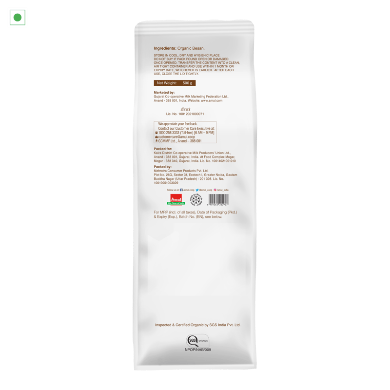 Amul Organic Besan, 500 g | Pack of 3
