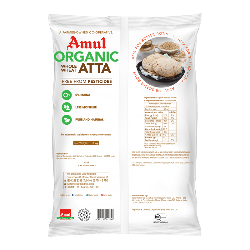 Amul Organic Whole Wheat Atta, 5 kg