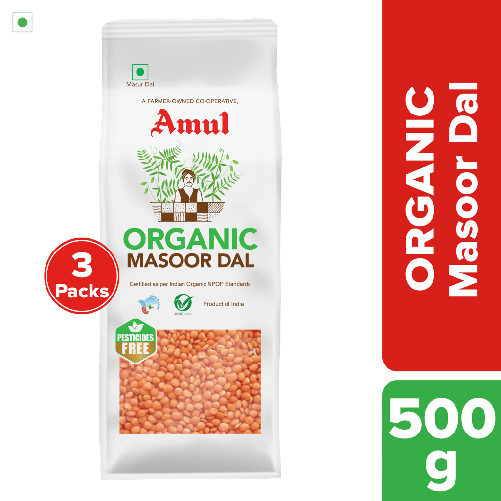 Amul Organic Masoor Dal, 500 g | Pack of 3