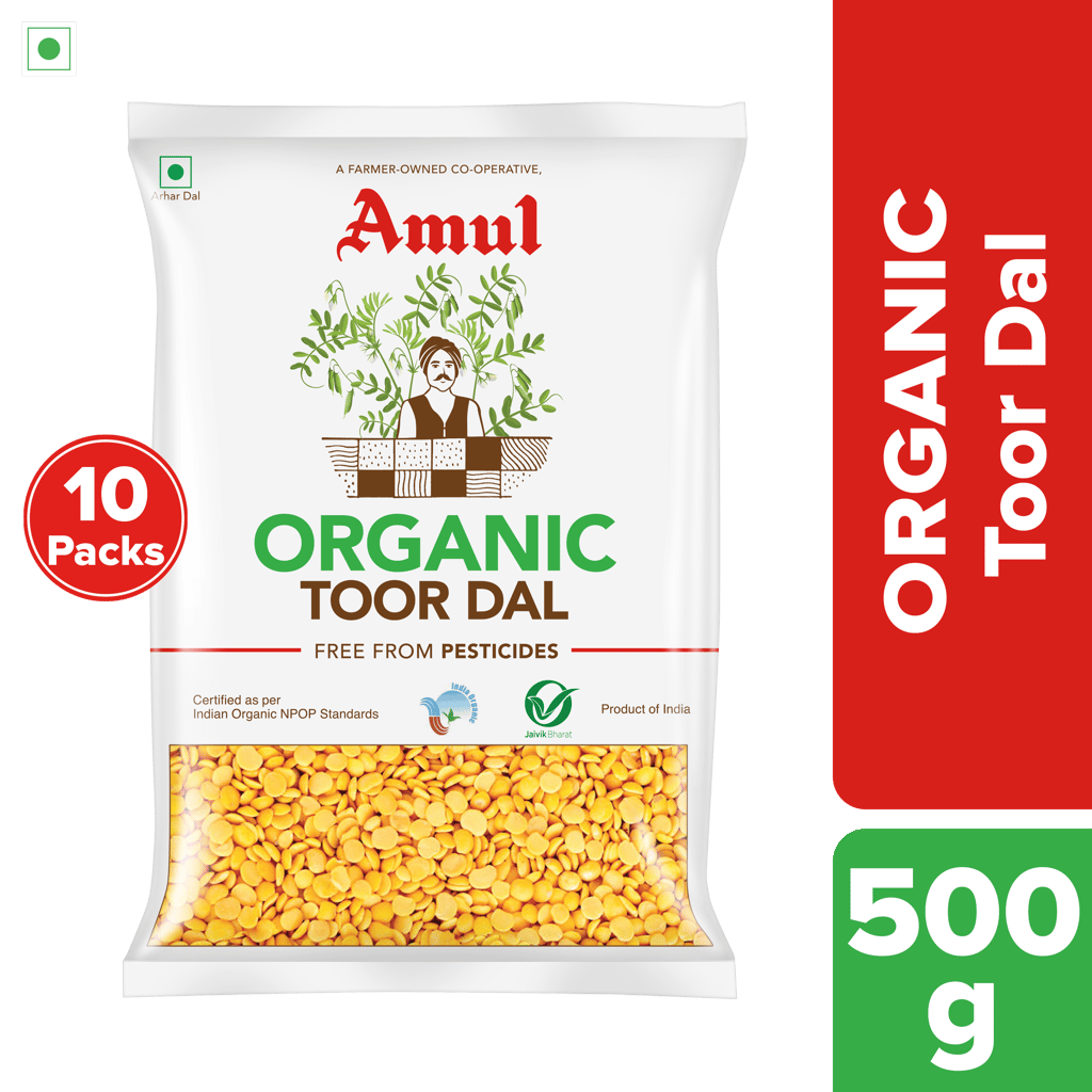 Amul Organic Toor Dal, 500 g | Pack of 10