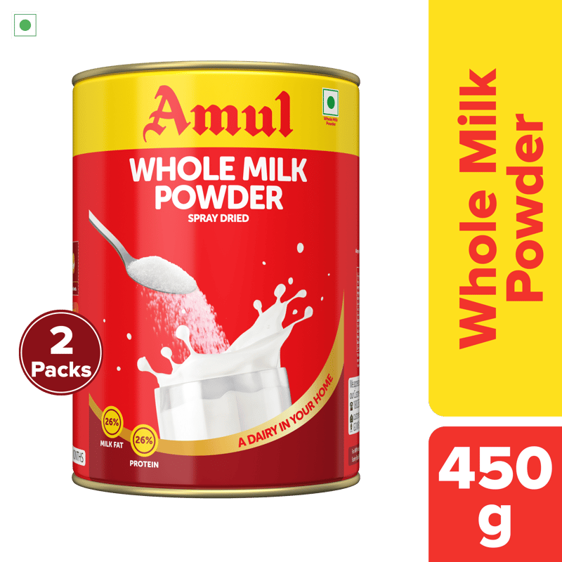Amul Whole Milk Powder, 450 g | Pack of 2