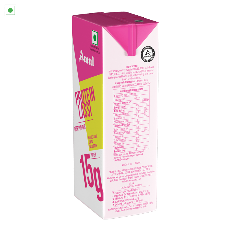 Amul High Protein Rose Lassi, 200mL | Pack of 30
