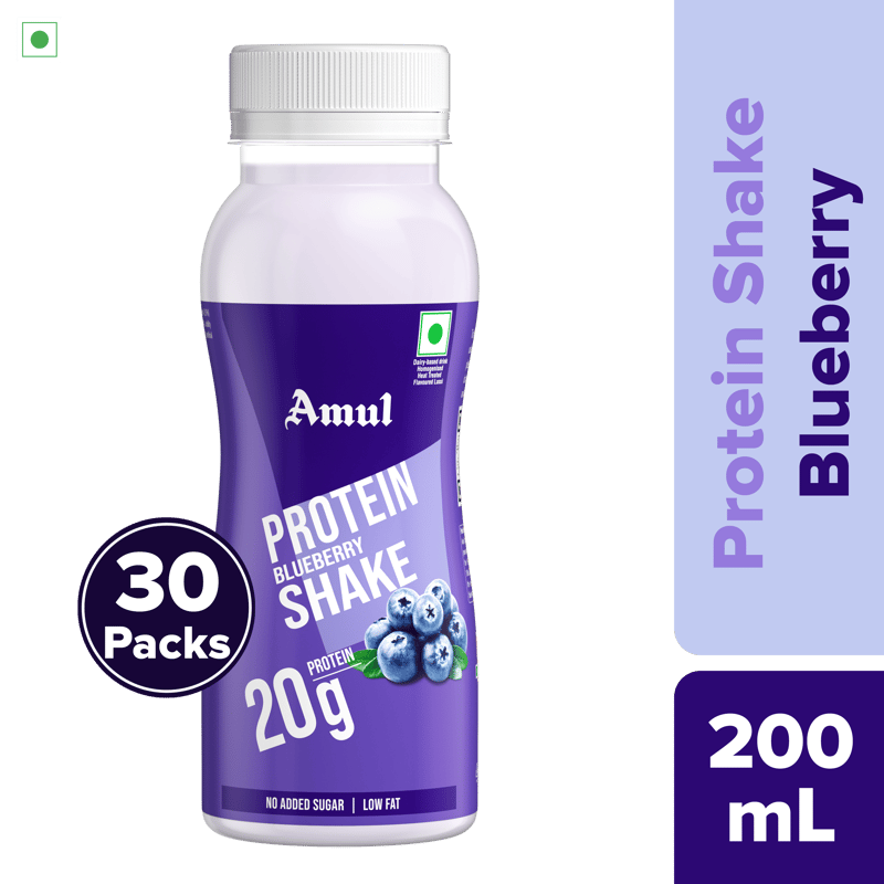 Amul High Protein Blueberry Shake, 200 mL | Pack of 30
