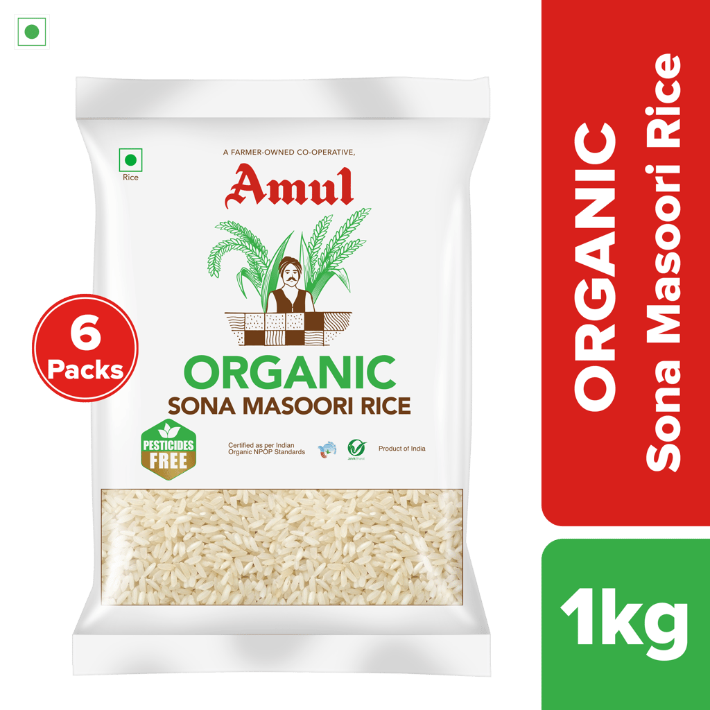 Amul Sona Masoori Rice 1 Kg | Pack of 6