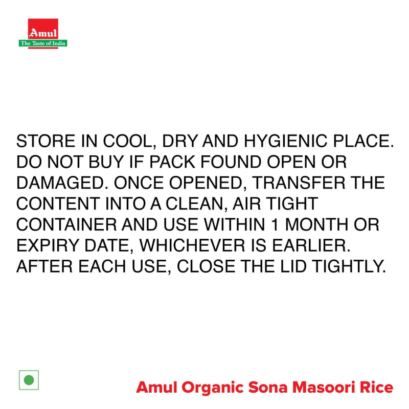 Amul Sona Masoori Rice 1 Kg | Pack of 6
