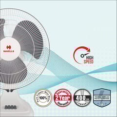 Havells Accelero High Speed 400mm Table Fan (White Grey) Twin color design (FHTACHSWRY16)