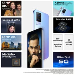 Vivo V21 5G (Sunset Dazzle, 8GB RAM, 256GB Storage), Android 11 - Funtouch OS 11.1|64MP+8MP+2MP Rear Camera | 44MP Selfie Camera