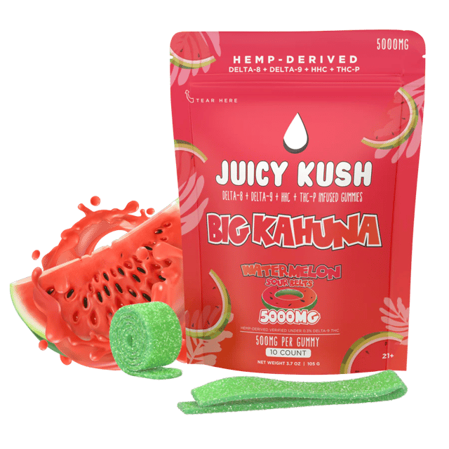 Juicy Kush Watermelon Delta-8 + Delta-9 + HHC + THC-P Gummies 5000mg