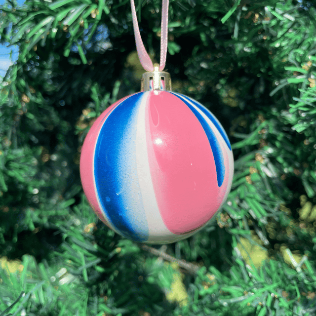 Blue, pink, and white ornament