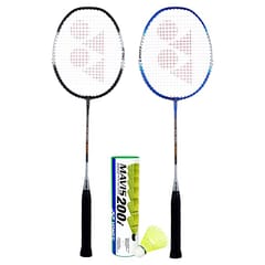 YONEX ZR 100 Set of 2 Aluminum Light Badminton Racquet with Full Cover Black-Blue, Mavis 200I Shuttlecock - Combo Pack of 6
