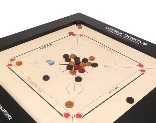 KD Golden Carrom Board Game Board Jumbo Ply Wood Board with Coin, Striker & Cover, AICF Approved