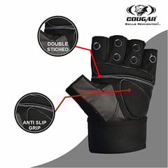 Cougar Monster Foam Padded Leather Gym Gloves, Suitable for Weight Lifting, Cycling, Exercise, Fitness, Gym Training and General Workouts for Men/Women (Extra Large)