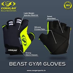 Cougar Beast Sweat Absorbent Spandex Gym Gloves, Suitable for Weight Lifting, Cycling, Exercise, Fitness, Gym Training and General Workouts for Men/Women (Small)