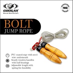 COUGAR SR-017 BOLT Jump Rope PVC Coated With Steel Wire underneath Sturdy Wooden Handle - Rope for Gym and Home | Skipping Rope for Men, Women, Kids, Children, Best Exercise Workout Fitness Accessory